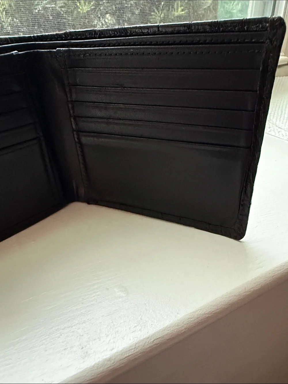 100% Pure African Alligator Black Leather Men's Bifold Wallet. African Markings